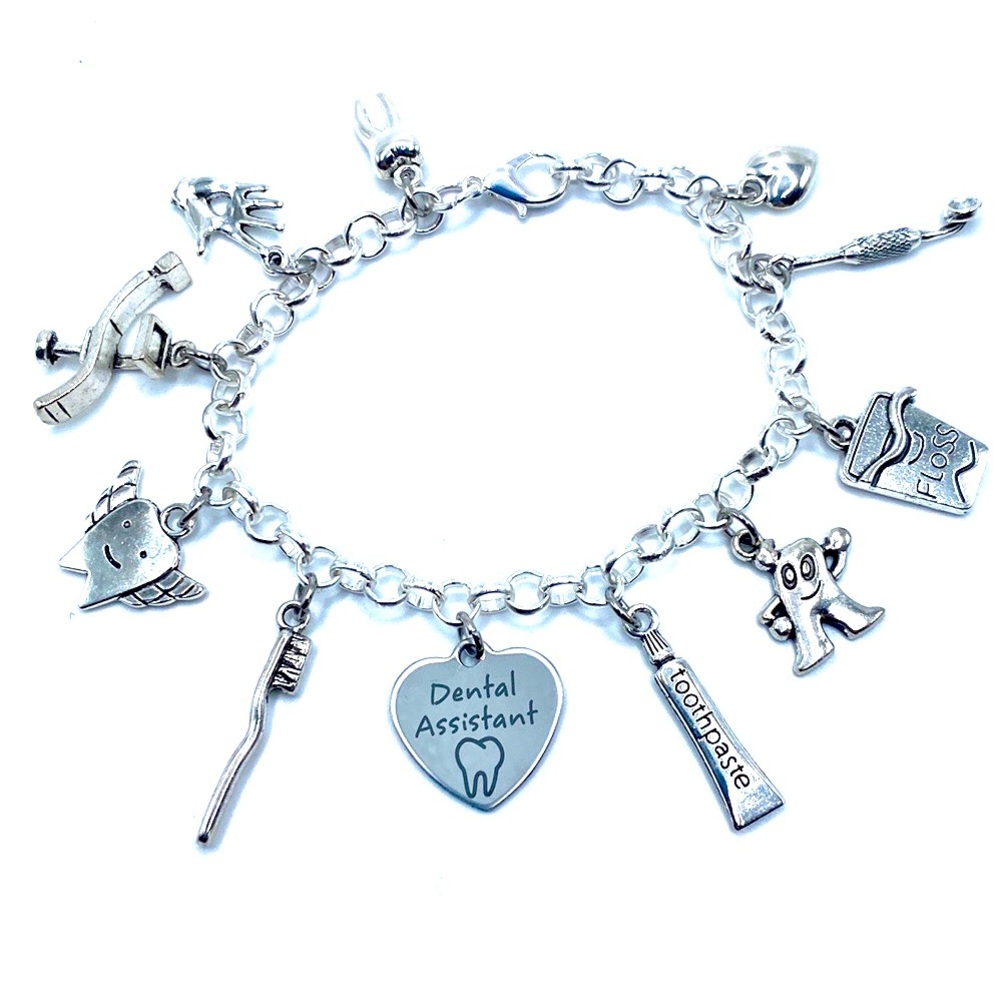 Silver Dental Assistant Charm Bracelet